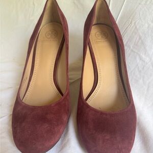 Tory Burch Women's Burgundy Suede Wedge Pumps